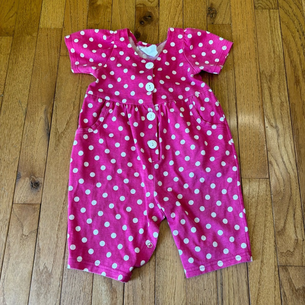VINTAGE 90s MOTHERCARE PINK POLKA DOT ROMPER OUTFIT SIZE 18 MONTHS